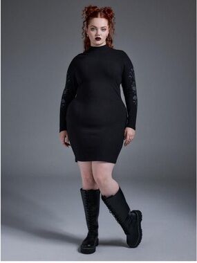 torrid Black Long Sleeve Bodycon Dress with Subtle Sleeve Designs